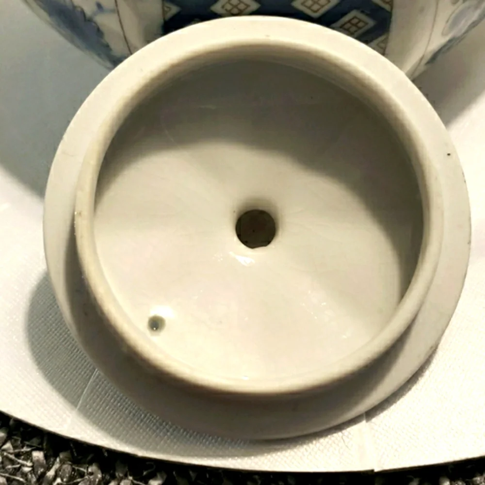 Asian Tea Pot with Blue Floral and Diamond Design